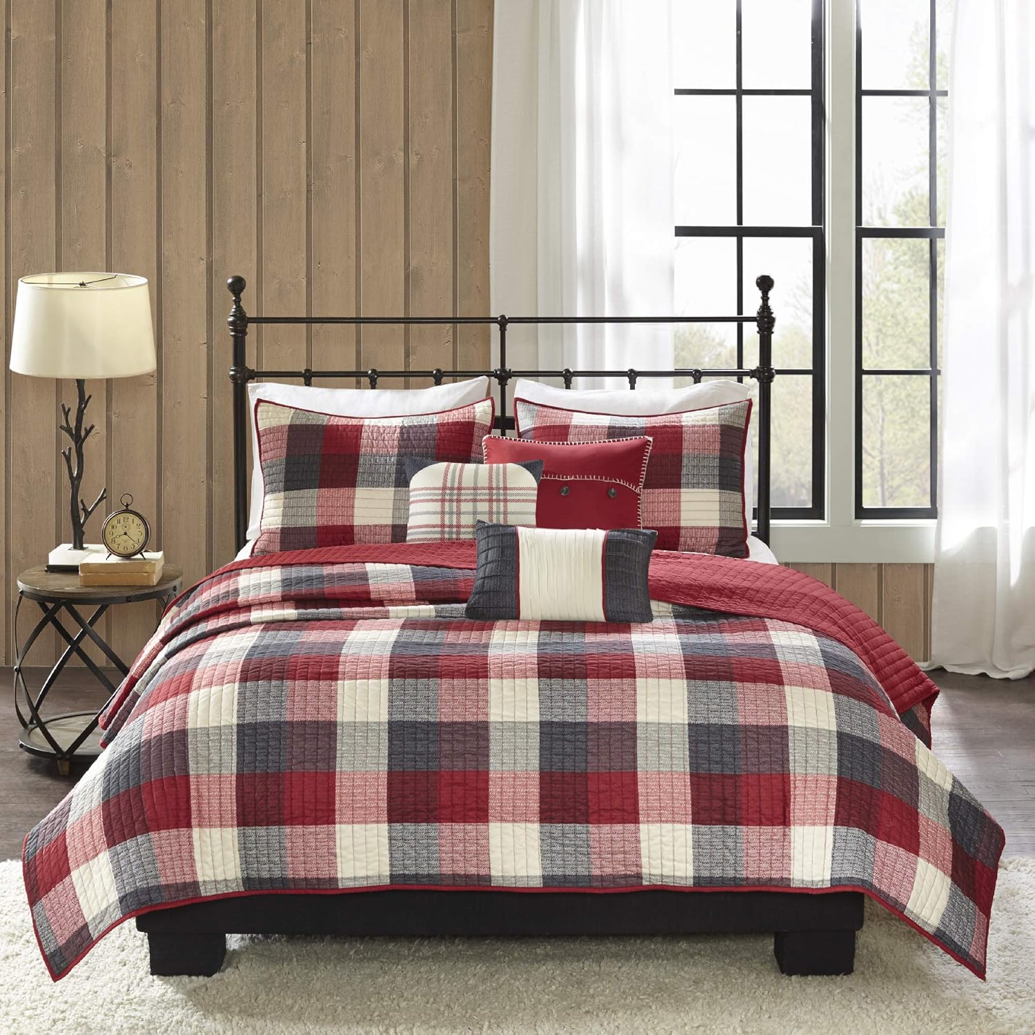 Madison Park Ridge Full/Queen Size Quilt Bedding Set Red , Plaid 6