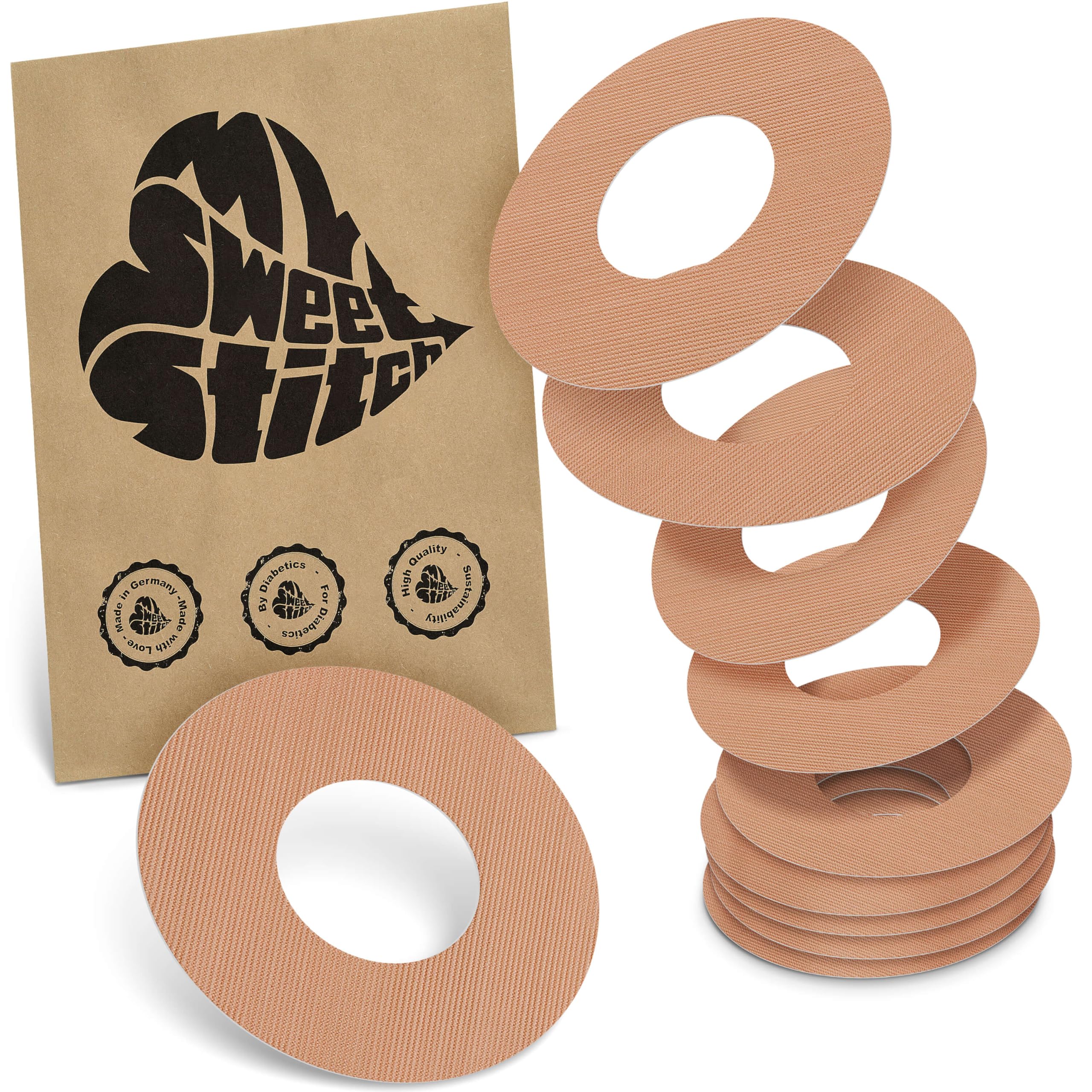 MySweetStitch - 10 x Freestyle Libre 1 & 2 Patches, Ring Patch Ø 65mm, Inner Ø 28mm, Waterproof, Breathable, Skin-Friendly, Made in Germany, Beige — image 1