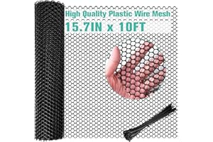 MIUWAUER Plastic Mesh Fence Sheet 15.7IN x 10FT - 0.3IN Opening Plastic Chicken Wire Netting Roll Durable for Dogs, Poultry, Puppy, Garden Snake Barrier with 50 Pcs Zip Ties - Black