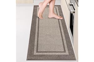 ANLLUGS Kitchen Rugs 24" x 72", Non-Slip Machine Washable Kitchen Runner Rugs Floor Mats, Absorbent Comfort Standing Mats for Kitchen, Sink, Laundry and Hallway, Rolled Packaging, Beige & Grayish Brown