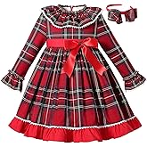 Pettigirl Girls Autumn Winter Christmas Red Plaid Ruffle Clothing Outfit Kids Toddler Elegant Formal Party Dresses