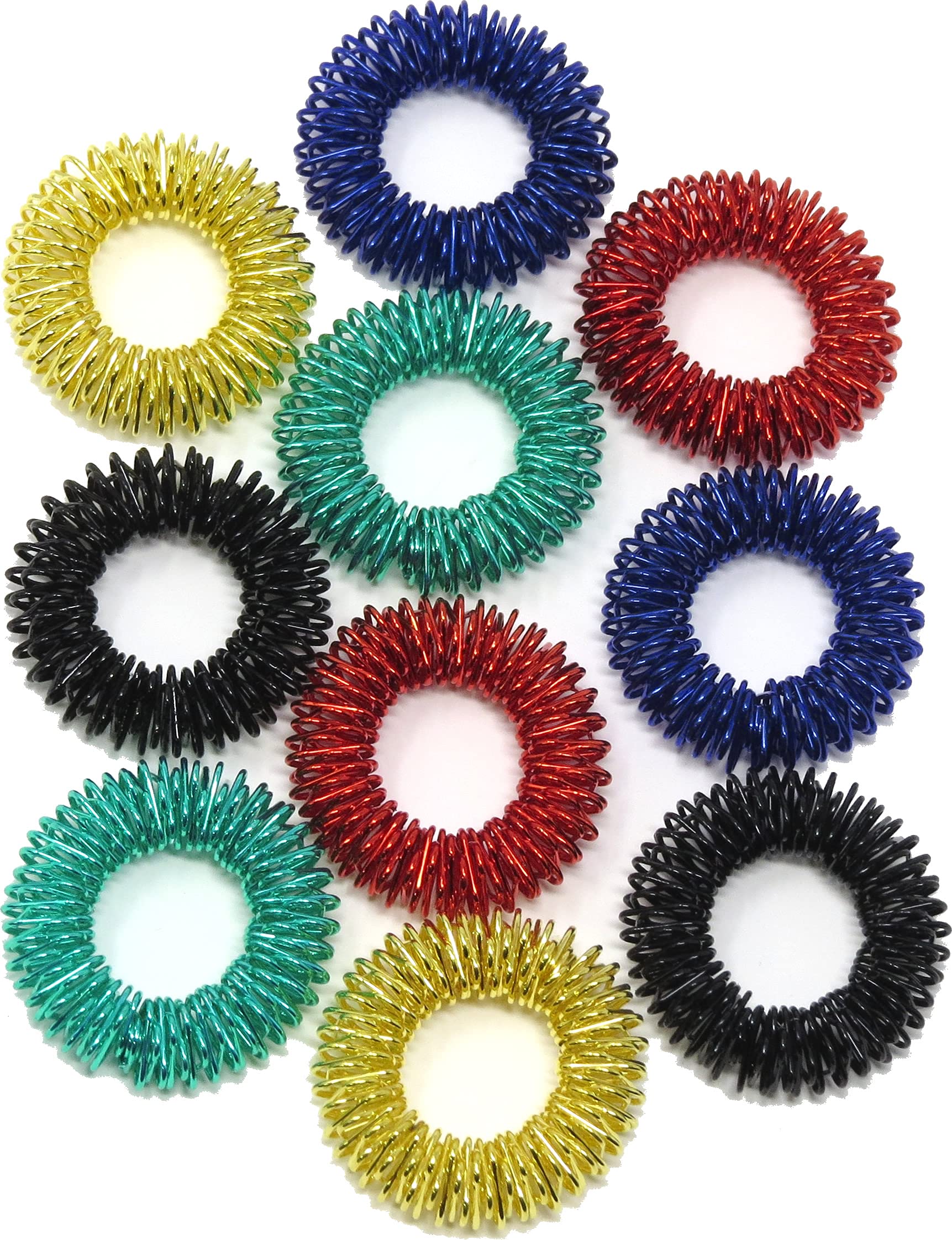 Sensory Rings (10 Piece) - Metal Spiky Fidget Band - for Anxiety, Stress Relief, Kids, Women, Men, Children - Silent Finger Massage Roller - for Acupressure, Home, School, Car and Travel