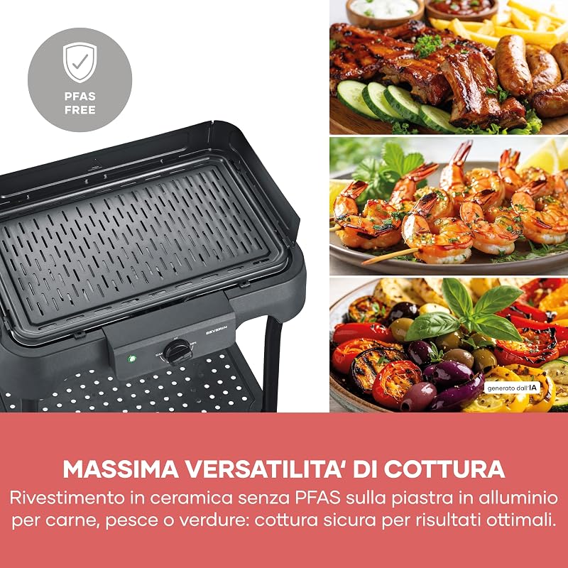 Barbecue Elettrico con Supporto, Rivestimento in Ceramica, 2000 W