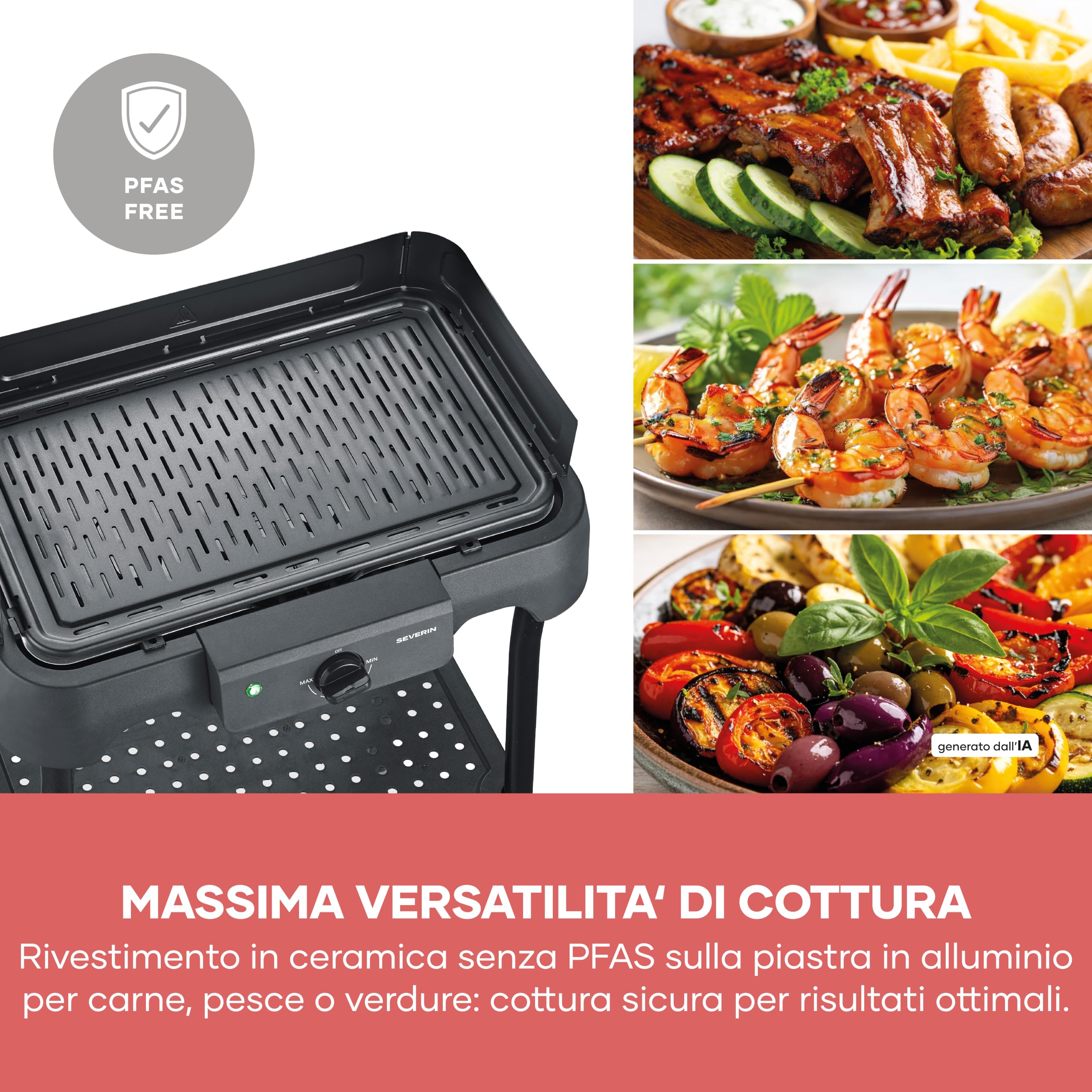 Barbecue Elettrico con Supporto, Rivestimento in Ceramica, 2000 W