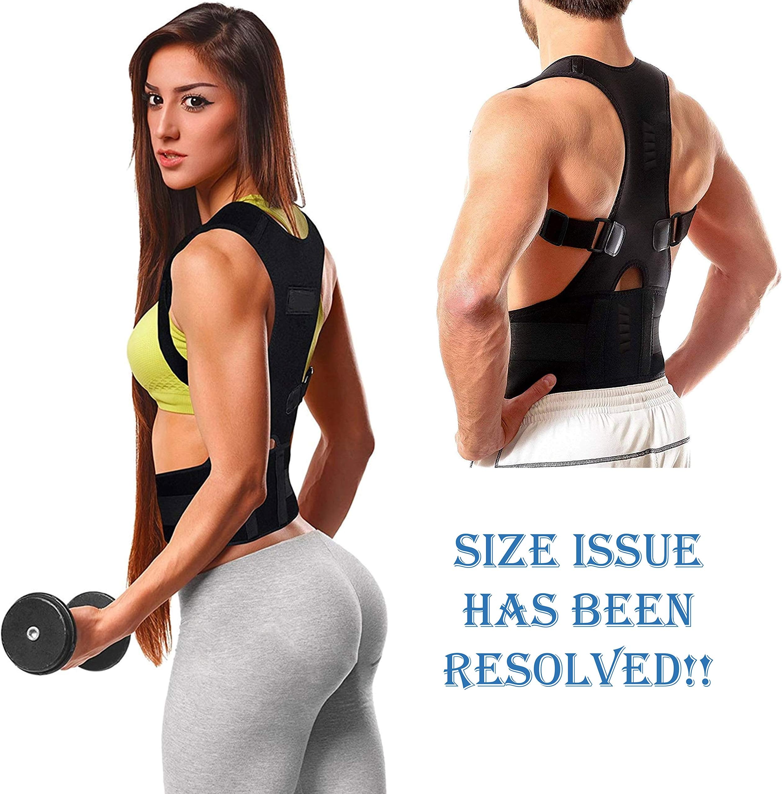 Tdas posture corrector back support brace magnetic therapy shoulder belt for men women back pain correction gym workout adjustable size (Black, X-Large (XL))