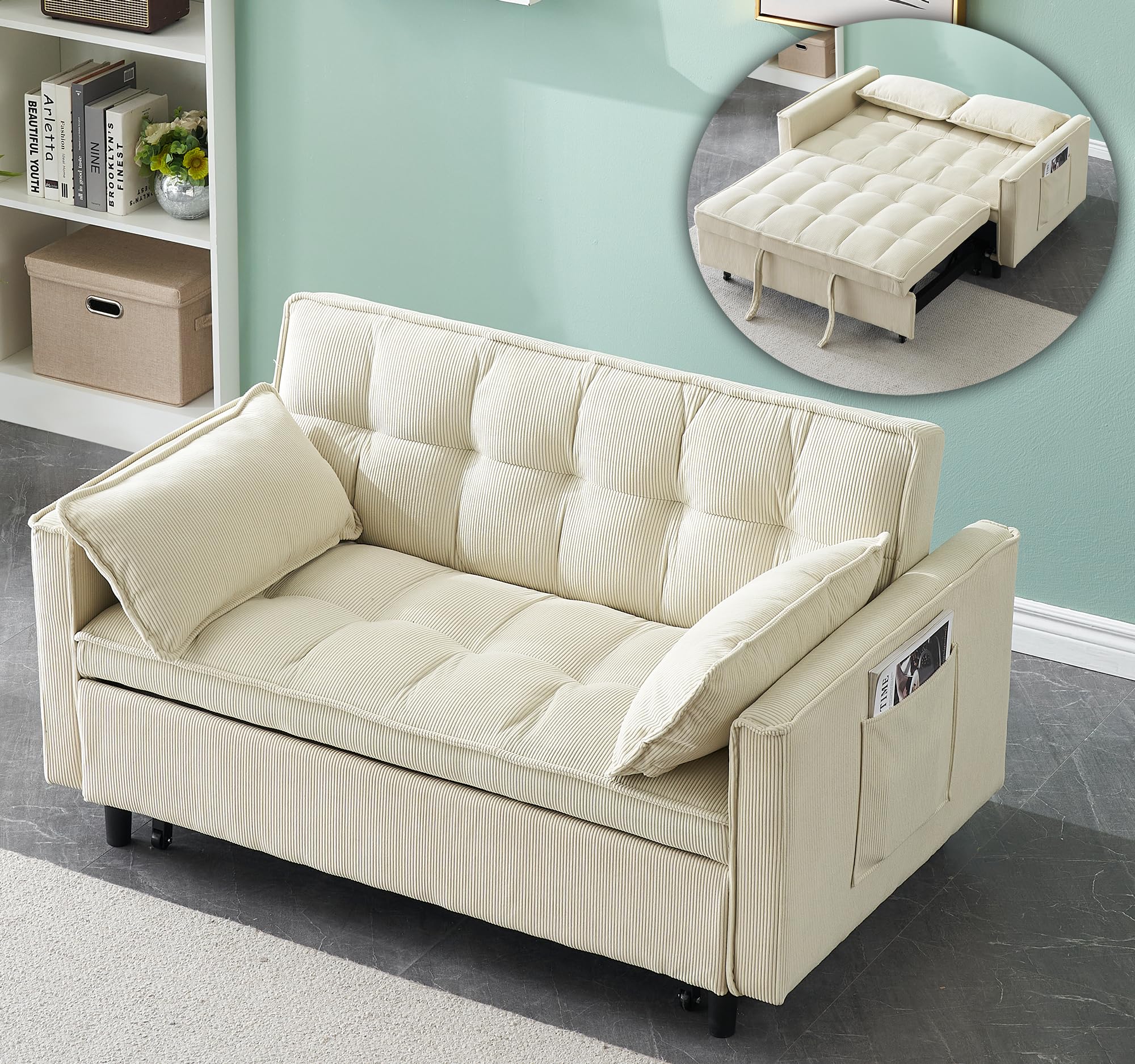 Wakefit 3 in 1 Convertible Sleeper Sofa Bed, Futon Couches for Living ...