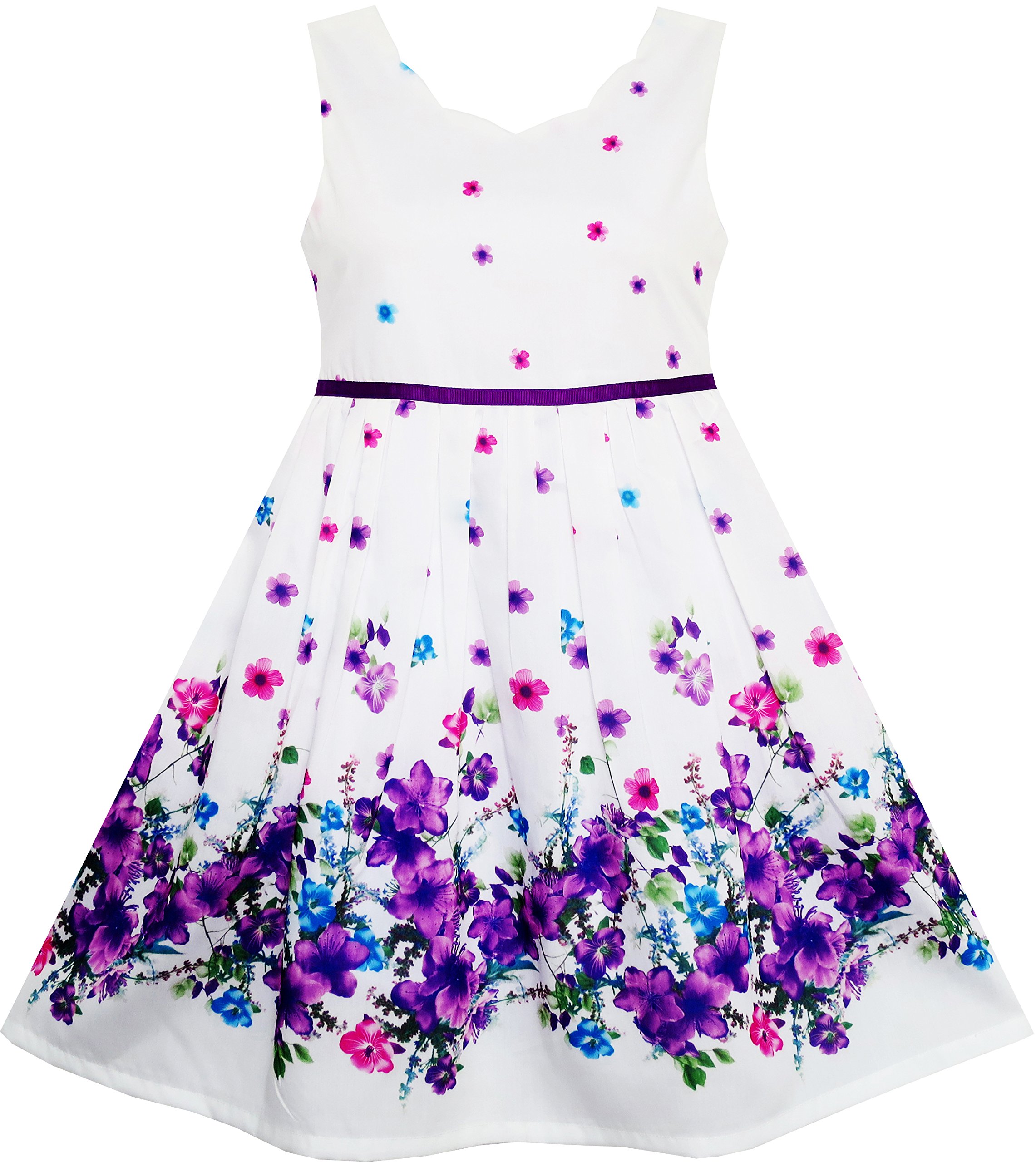 Sunny FashionGirls Dress Purple Sunflower Green Leaves Butterfly
