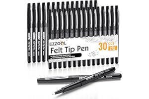 Ezzgol Black Felt Tip Pens, 30 Pack, 0.7mm Premium Medium Fine Point, Felt Tip Markers For Writing, Journal, Planner Coloring, Note Taking, Drawing, Art, School