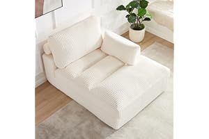 Howjoe Oversized Chaise Lounge Sofa Chair Indoor,44" Upholstered Plush Corduroy Boneless Chair with Throw Pillow, Comfy Fluffy Deap Seat Cloud Reading Chair for Living Room, Left-arm，Beige