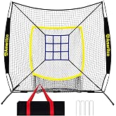 Ameritco 7x7ft Baseball Net with Strike Zone, Large Pocket Baseball Training Net for Hitting/Batting/Pitching/Throwing,Scratch Resistant Base,Indoor/Outdoor Versatile Use for All Levels
