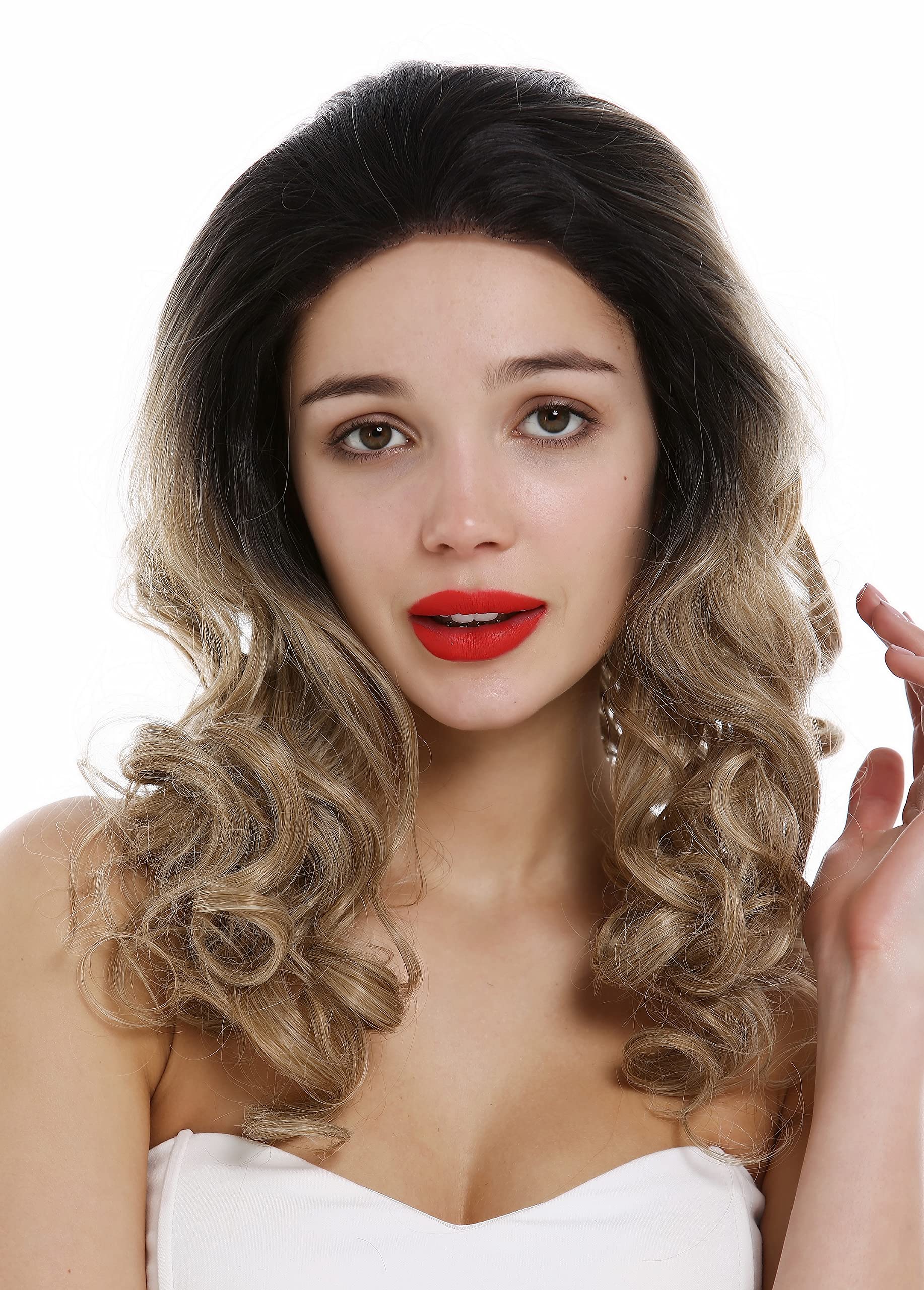 WIG ME UP - RSK-06-LF-1B/27T613 Lady wig lace front handmade long curled curls ombre mix black to blond