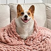 Feabuccy Soft Chunky Knit Blanket, 50X60 Inch Handmade Thick Chenille Yarn Throw Without Shedding & Raveling, Aesthetic & Cozy Home Decor with Couch Sofa Bed, Gift Pack, Pale Pink