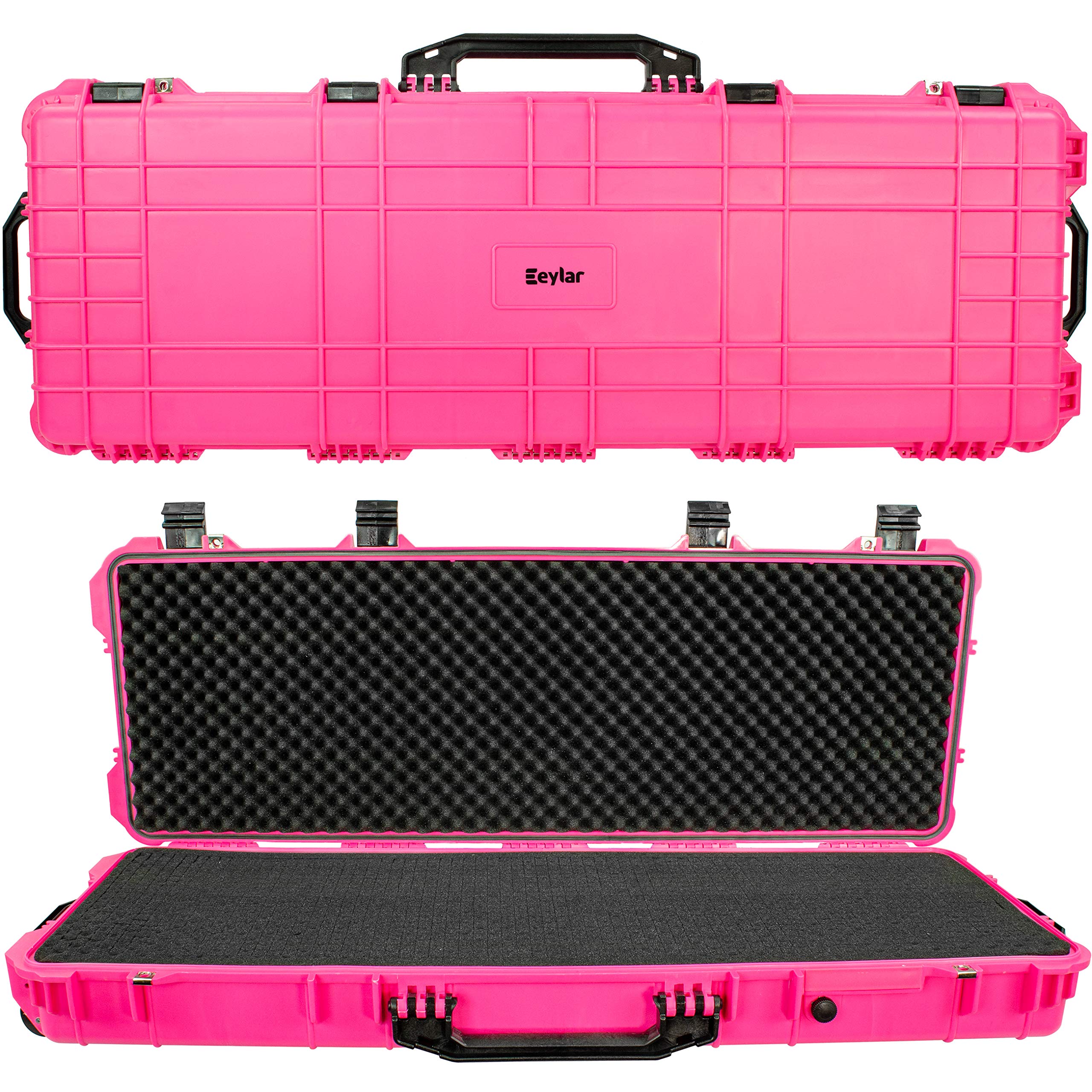 Photo 1 of Eylar 44 Inch Protective Roller Rifle Hard Case with Foam, Mil-Spec Waterproof & Crushproof, Two Rifles Or Multiple Guns, Pressure Valve with Lockable Fittings Pink