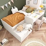 Merax White Bunk Bed with Desk and Drawers 90x190 cm Slatted Frame view 3