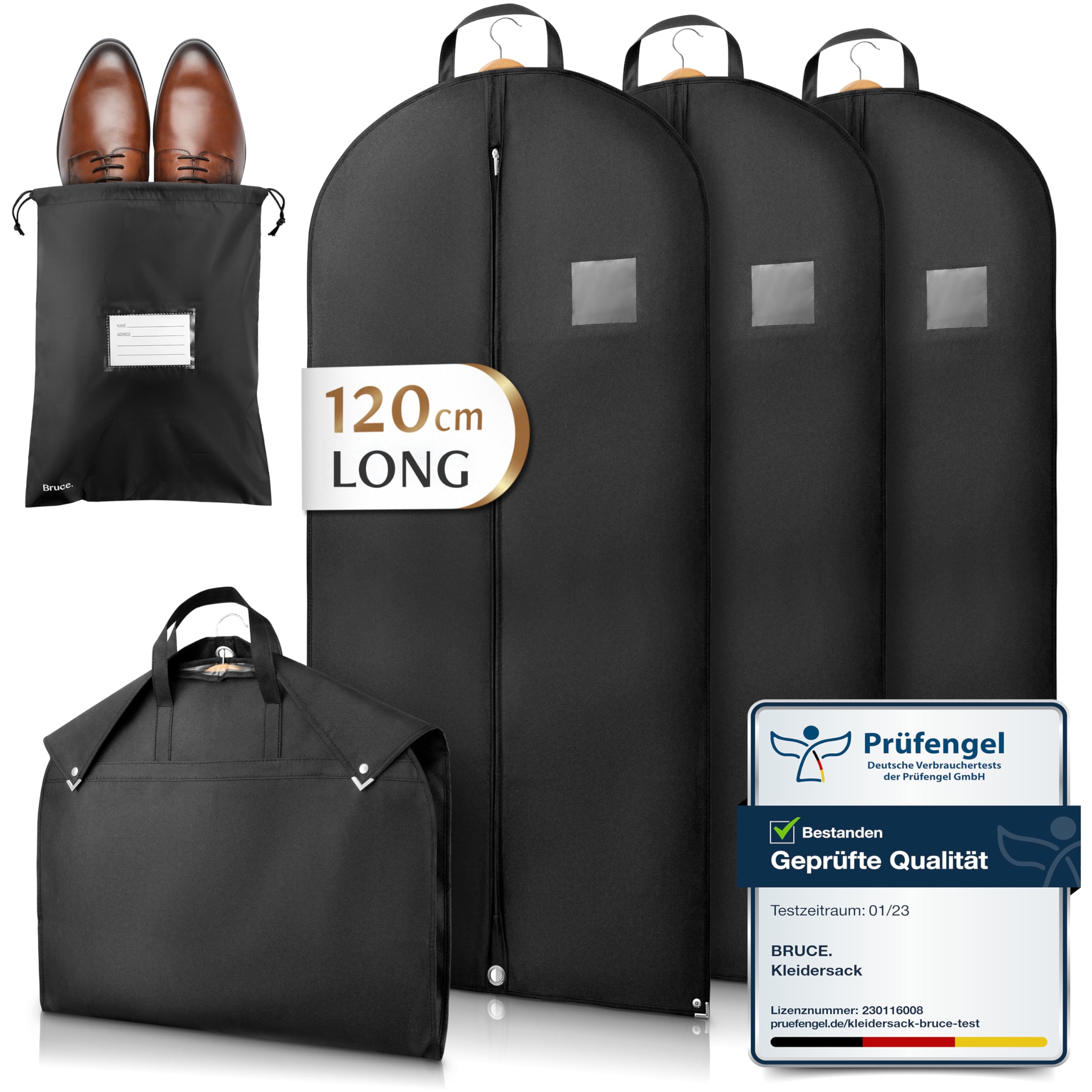 Bruce.® 3x Premium Garment Bags 120x60cm with 1x Shoe Bag, Breathable Clothes Cover for Suits, Dresses, Coats & Jackets, 120 GSM Heavy-Duty Material Perfect for Travel & Wardrobe Storage Bag — image 1