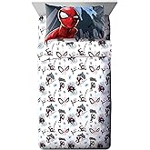 Jay Franco Kids Sheet Set with Fitted, Flat Sheets & Pillow Cover - Ultra-Soft Bedding with Pillowcase for Room Decor, White - Spiderman, 4 Piece Full