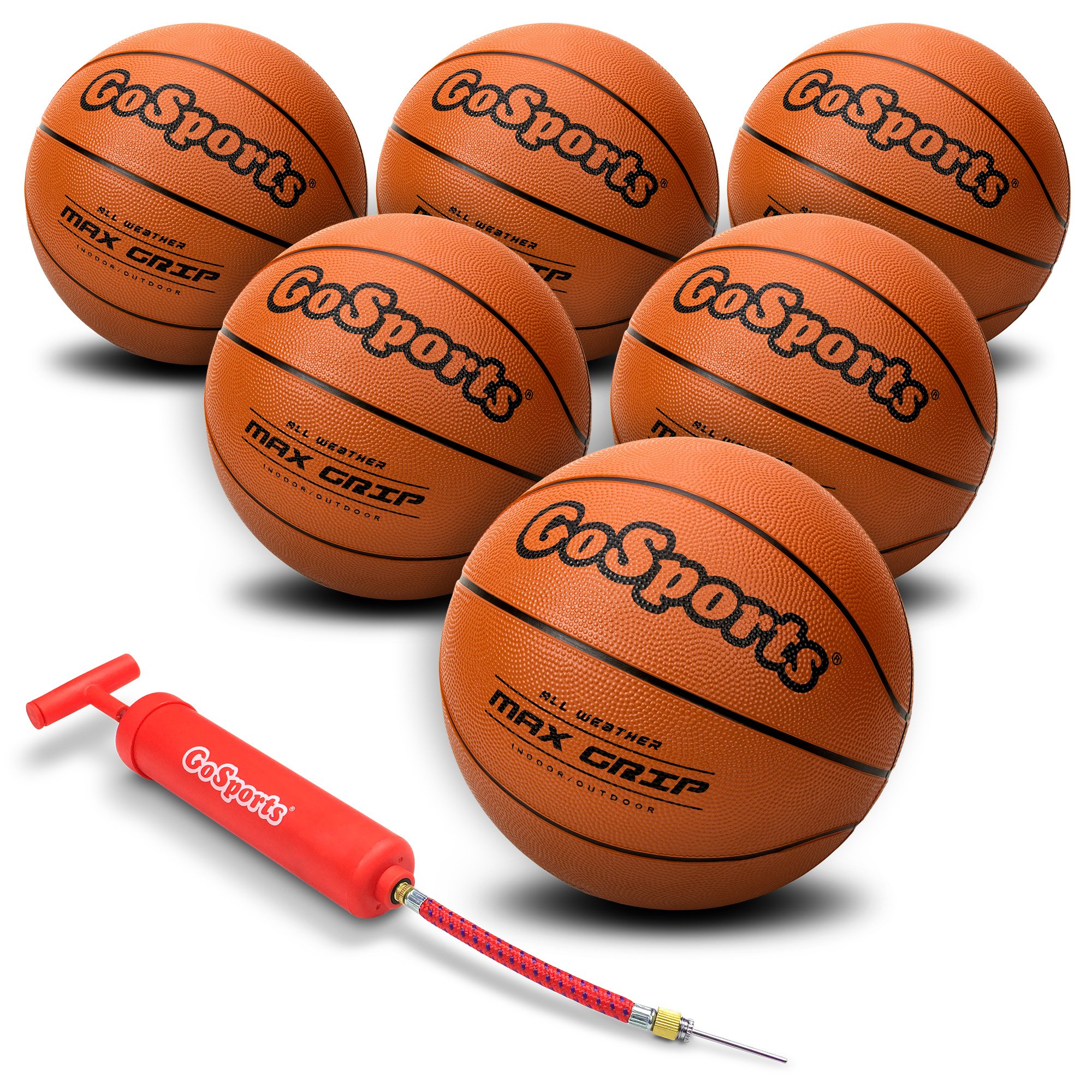 Size 6 GoSports Indoor / Outdoor Rubber Basketball Six Pack with Pump ...
