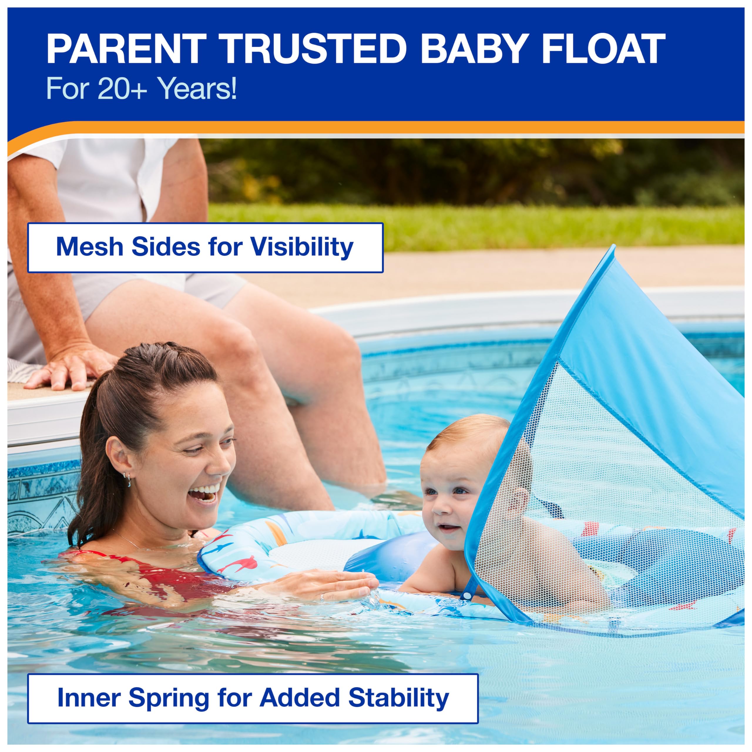 SwimWays Baby Spring Float with Adjustable Canopy and UPF Sun Protection, Blue Lobster