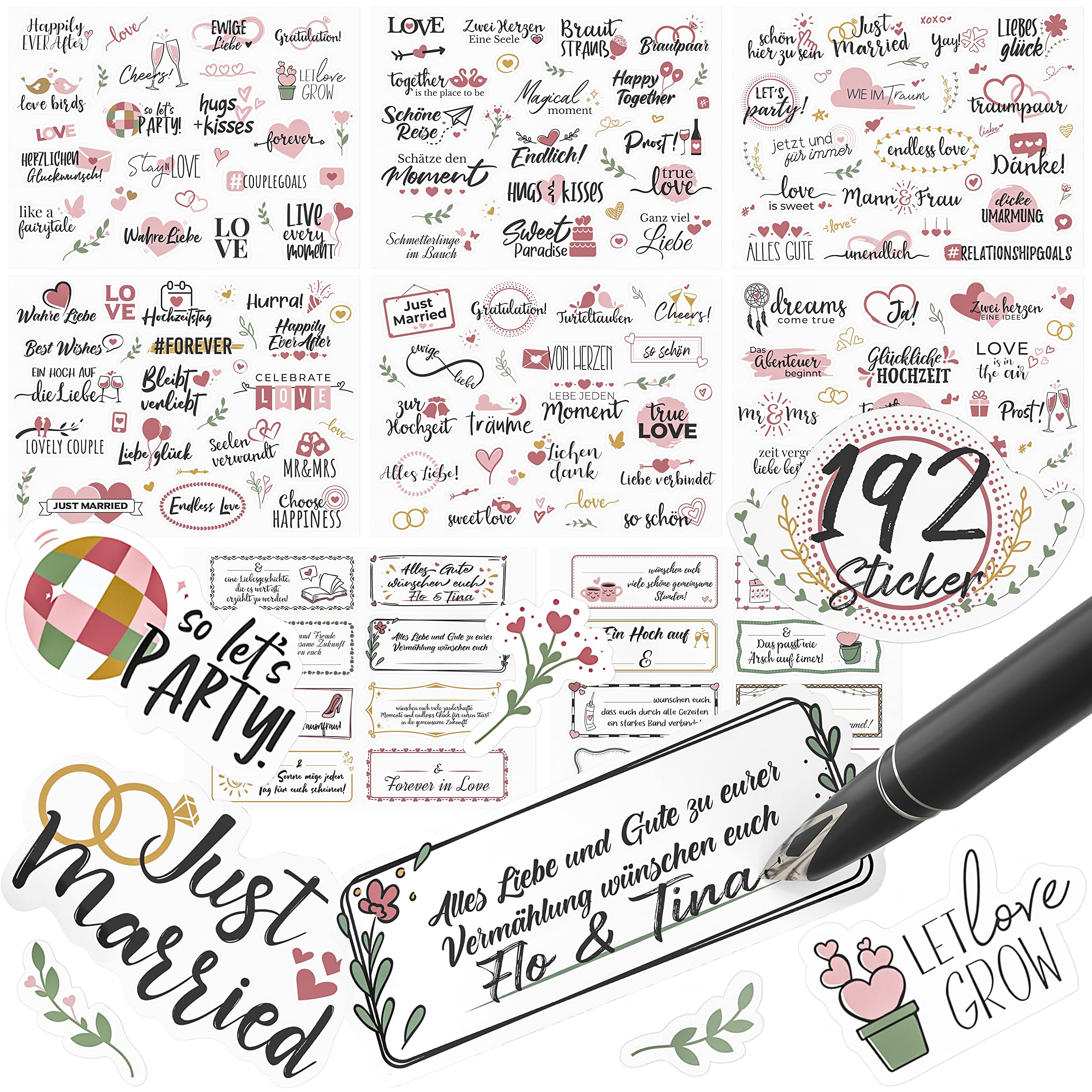 WEIDEBACH® Adorable Stickers Wedding in German Language, 192 Stickers Love, 16 writable Stickers Wedding guestbook/Photo Album, Stickers Wedding, Stickers Love, Stickers Photo Album Love