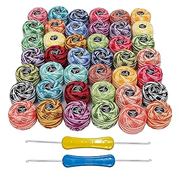 Strickgarn -42 Rollen Häkelgarn aus Baumwolle - Häkelfaden in einem Sortiment an Farben für Muster, Strickprojekte und Applik