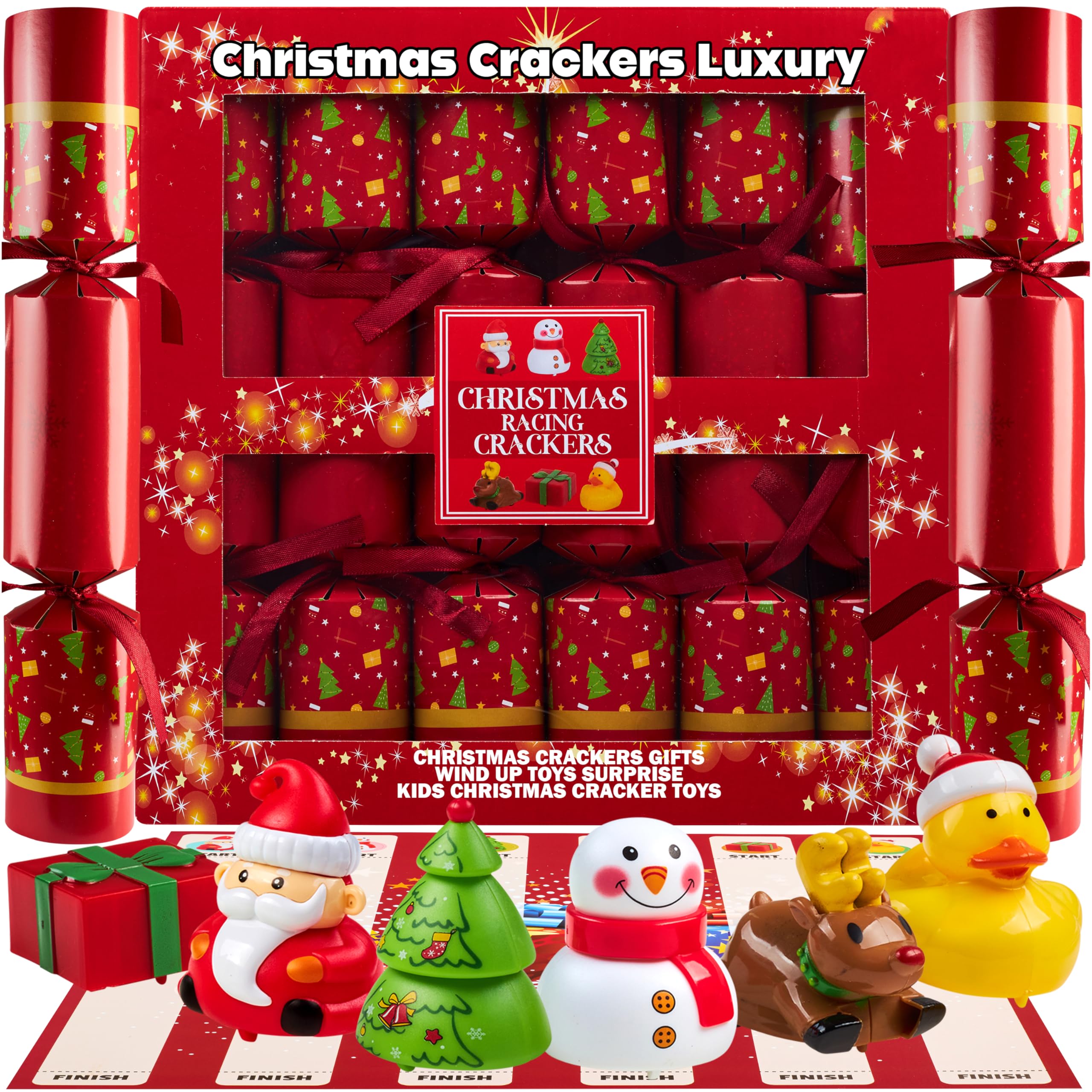 KreativeKraft Luxury Pop Christmas Crackers, Pack of 6 Deluxe Xmas Crackers, Family-Friendly Novelty Xmas Gifts, Fun Party Table & Christmas Decorations (Multi Racing Toys)