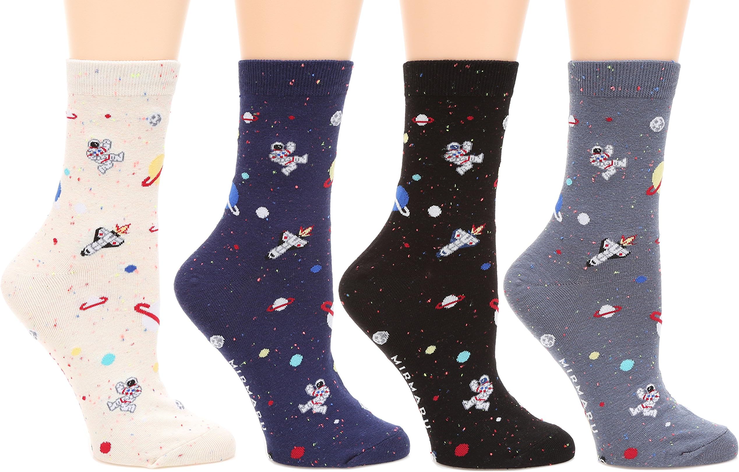 Women’s 4 Pairs Novelty Crew Socks by MIRMARU | Colorful, Crazy, Funny, Casual, Famous Painting Art Printed Cotton Socks