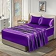 Homiest 4pcs Extra Deep Pocket Satin Sheets Full Size Bed Set, 18-24 Inch Deep Pocket Bed Sheets Purple Satin Sheet Set, Silky Satin Bedding Set Luxury Fitted Sheet Set Fits Ultra Deep Mattress