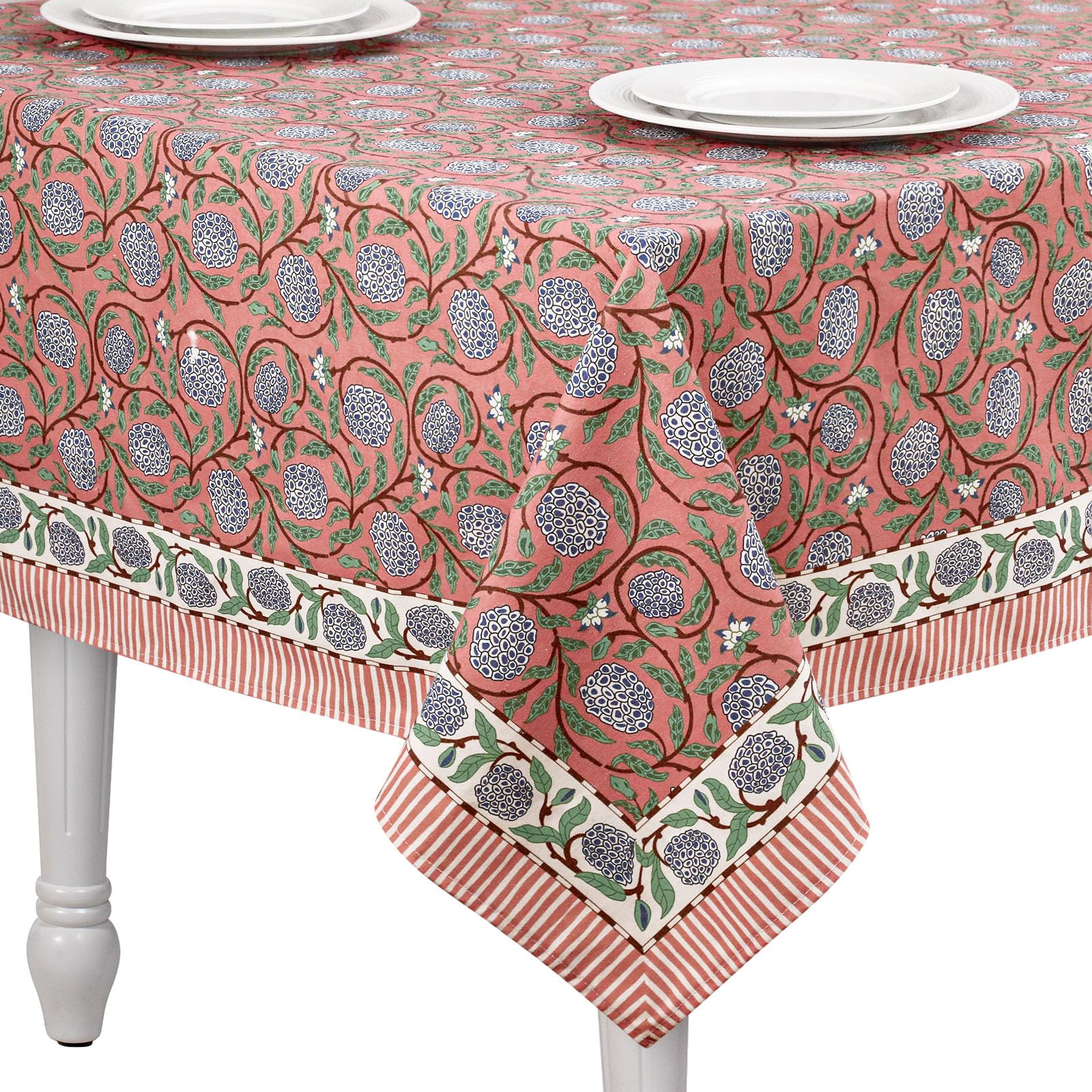 Photo 1 of Newtay 60'' x 90'' Cotton Tablecloth Handmade Cotton Floral Tablecloth Washable Print Rectangle Table Cover with Dust Proof Wrinkle Resistant for Kitchen Dining Party Buffet (Pink,Dark Salmon)