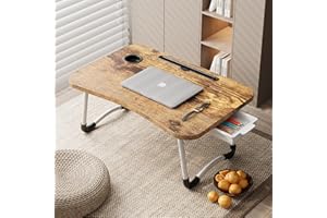 EAQ Laptop Bed Desk,Bed Table Portable Foldable Laptop Bed Tray Table with Cup Holder/Storage Drawer/Bookshelf Board for Bed/