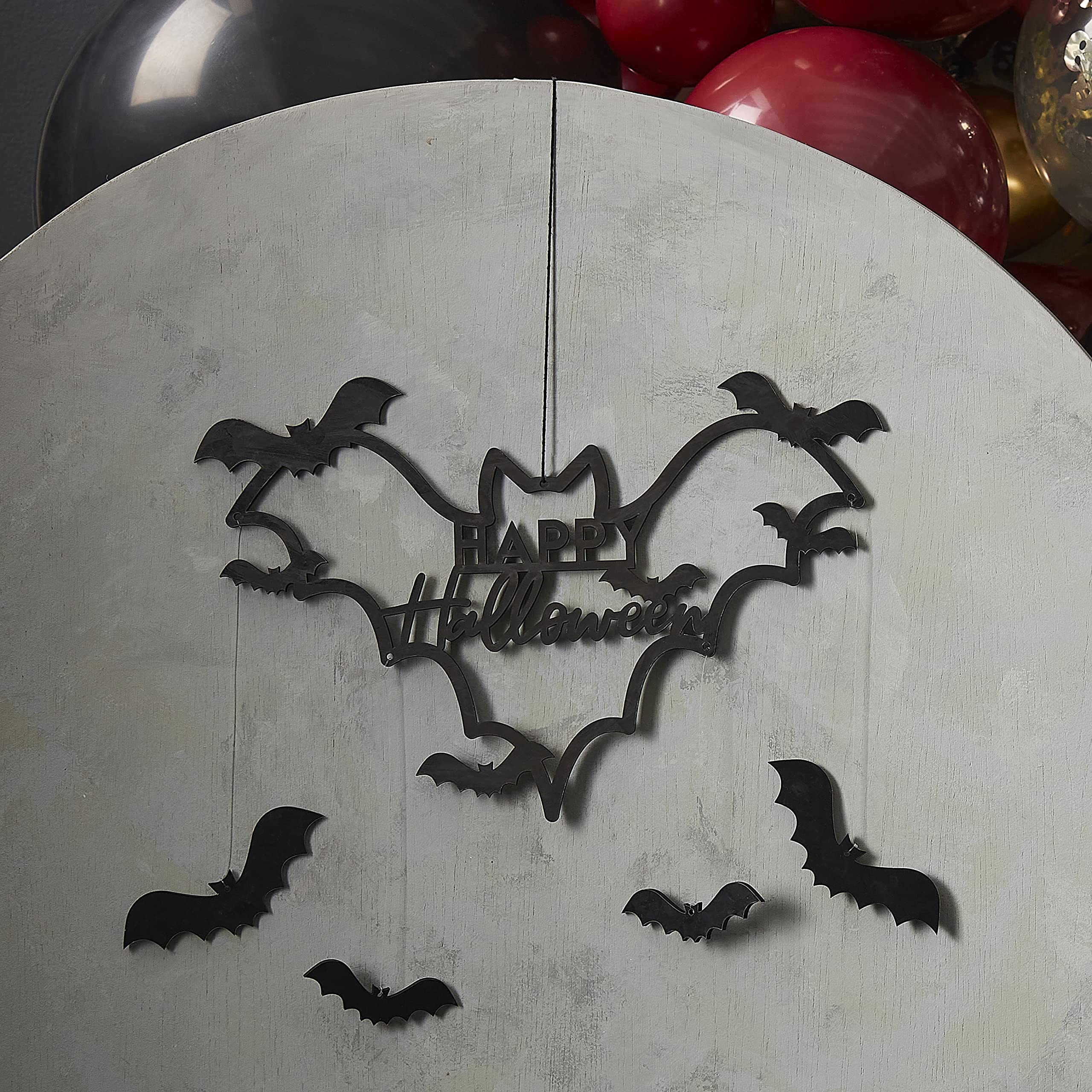 Ginger Ray Black Wood Bat Halloween Wreath
