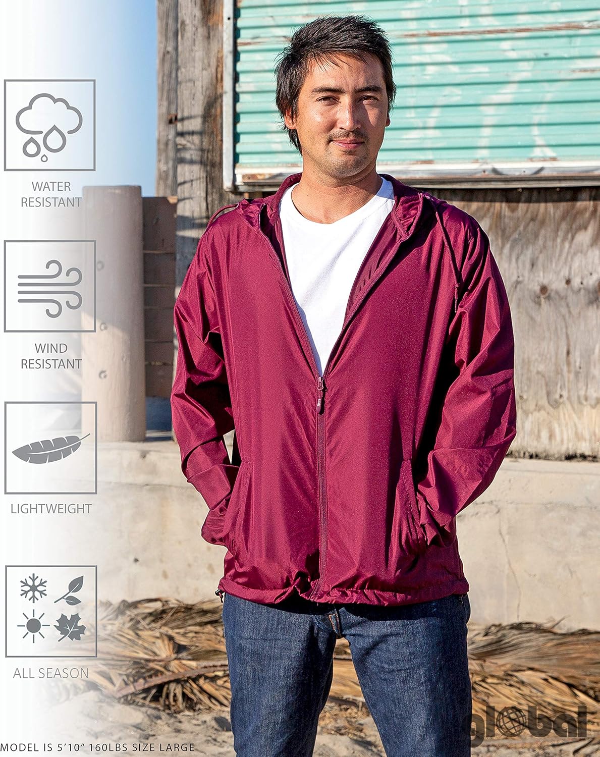 Global Blank Men’s Lightweight Windbreaker Winter Jacket Water Resistant Shell at  Men’s Clothing store