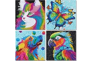 Libfx Diamond Art Kits for Kids 4 PCS Diamond Art for Kids Girls Boys Beginners Arts and Crafts for Kids Ages 8-12 (Parrot-Cat)