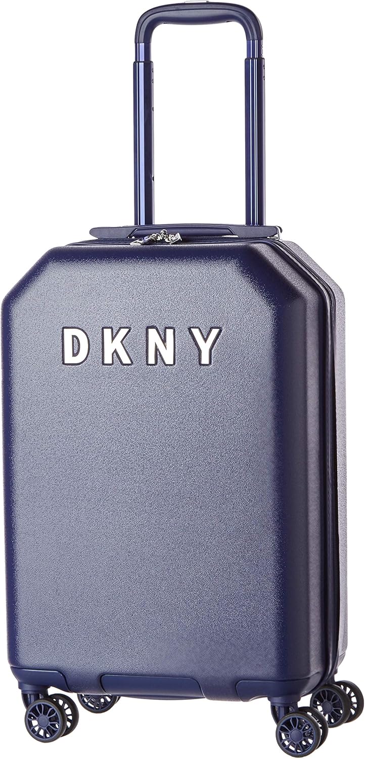 DKNY Metal Logo Hardside Spinner Luggage with TSA Lock, Indigo Amazon