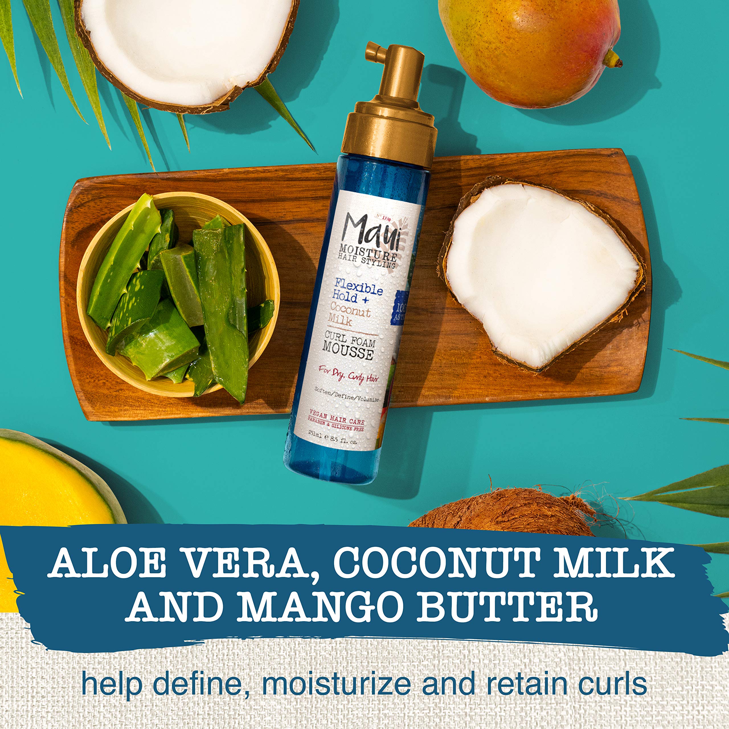 Maui Moisture Flexible Hold + Coconut Milk Curl Foam Mousse, for Curly Hair Styling, No Drying