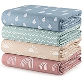 Comfy Cubs Muslin Swaddle Blankets Pack of 4, 47 x 47 Inches, Soft Cotton Baby Blanket Set, Large Multipurpose Swaddling Wraps for Newborns - Self-Soothing Swaddle - Sun, Rainbow, Rain, Doodle