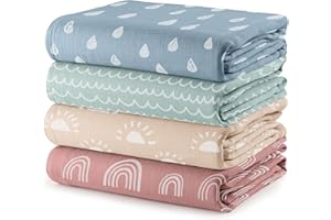 Comfy Cubs Lot de 4 couvertures d'emmaillotage en mousseline de coton doux pour nouveau-nés – 119 x 119 cm – Grandes couvertu