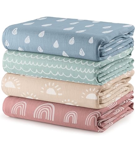 Lot De 5 Couvertures Mousseline Bébé 80x80cm 100% Coton - Grande Mousseline Emmaillotage Et Lingettes
