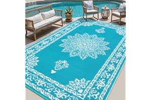 Outdoor Rug 9x12 Ft, Waterproof Plastic Straw Patio Rug, Reversible Backyard Carpet UV Resistant Portable RV Mat Clearance, L