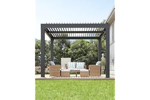 GarveeLife Louvered Pergola 10 ft x10', Outdoor Pergola with Adjustable Louvered Roof, Reinforced Aluminum Frame, Integrated Drainage System, Hardtop Gazebo for Patio, Deck, Gray