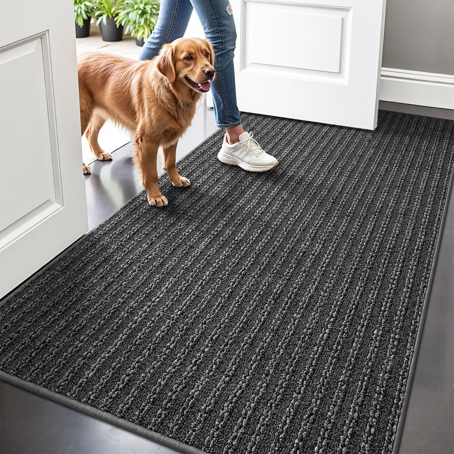 Photo 1 of LUMI Ultra Thin Door Mat Indoor Entrance, Washable Entryway Mat with Non Slip Rubber Backing, Stain&Fade Resistant Doormat for Floor, Hallway, Porch, 36"x59", Grey Line