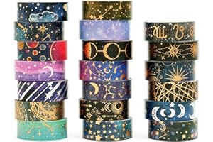 YUBBAEX 20 Rolls Galaxy Washi Tape Set Constellations Arts Masking Tape Gold-Foil Starry Night Designs Decorative for DIY Cra