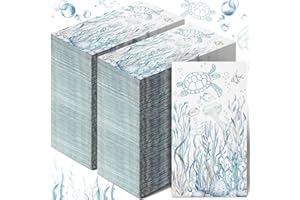 Moinchore 200 Pcs Coastal Turtle Bathroom Paper Guest Towel 2 Ply Summer Guest Napkins Blue Bathroom Paper Hand Towels Jellyfish Dinner Napkins Nautical Napkins for Wedding Baby Shower Holiday Party