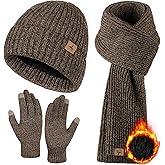 3 PCS Winter Hat Scarf Gloves Set, Soft Warm Knit Beanie Hat Touchscreen Gloves Long Knitted Scarf Set Winter Gifts for Men