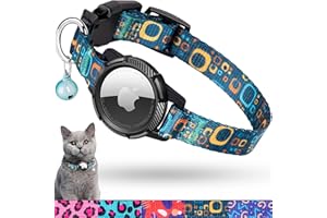 JXFUKAL AirTag Cat Collar, Integrated Kitten Collar with Apple Air Tag Holder, Safety Elastic Band & Detachable Bell GPS Tracker Cat Collars for Boy Girl Cats Small Dog Pet