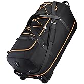 Rolling Duffle Bag with Wheels,110L/140L Expandable Soft-Sided Foldable Duffle Bag with 2 Rubber Wheels,Packable 32” Rolling Carry-On with Multi-Pockets & Compartments(Black Orange)