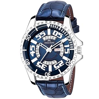 Swisstone G220-BLUE Blue Leather Strap Wrist Watch for Men