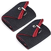 Mile High Life Tri-fold Golf Towel | 16" X 24" | Premium Microfiber Fabric | Waffle Pattern | w Heavy Duty Carabiner Clip | for Men and Women (2 Pack Black/Red)