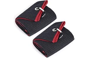 Mile High Life Tri-fold Golf Towel | 16" X 24" | Premium Microfiber Fabric | Waffle Pattern | w Heavy Duty Carabiner Clip | for Men and Women (2 Pack Black/Red)