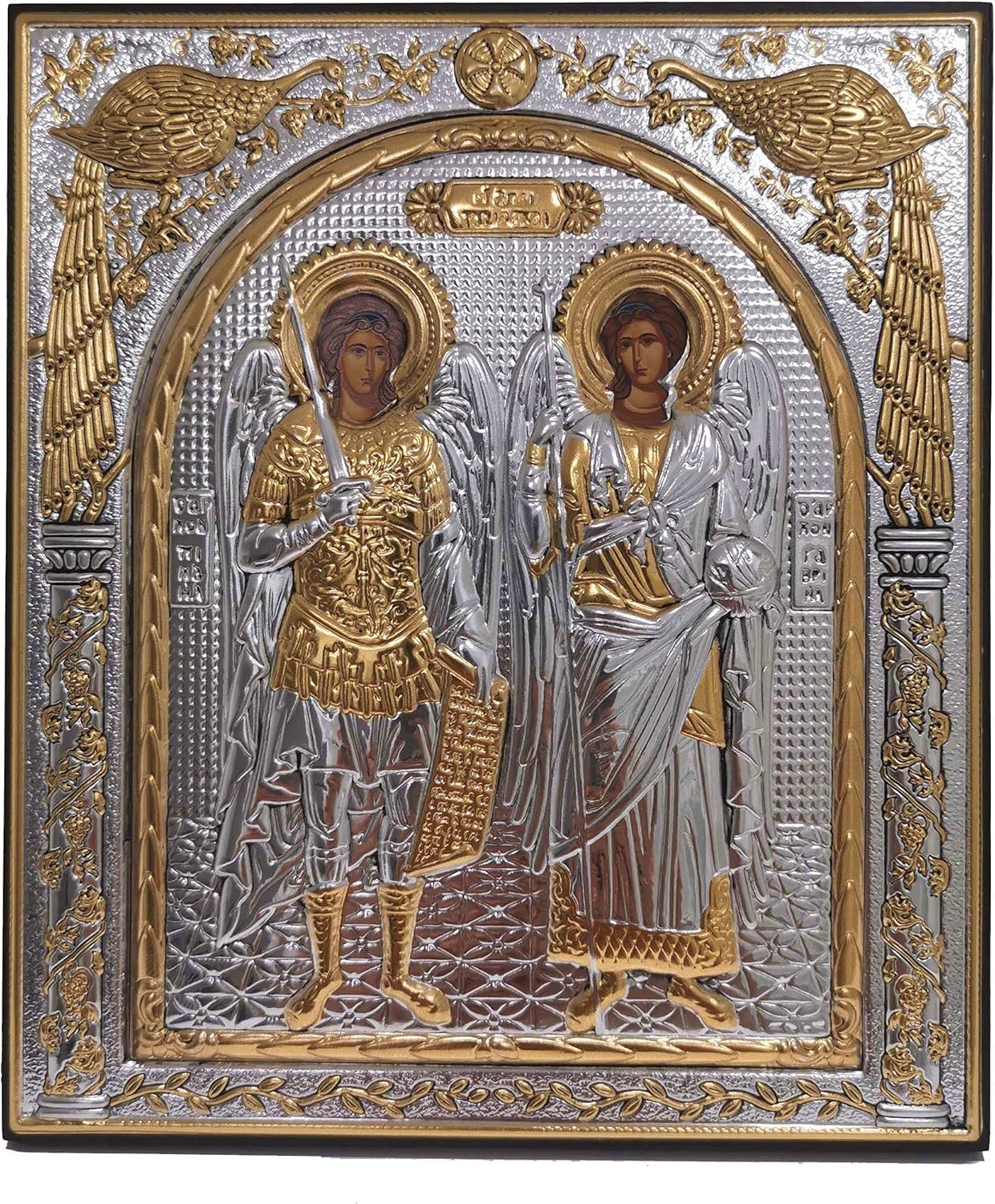 Paintings - Archangels Michael & Gabriel Silver Orthodox Icon/Greek/Handmade