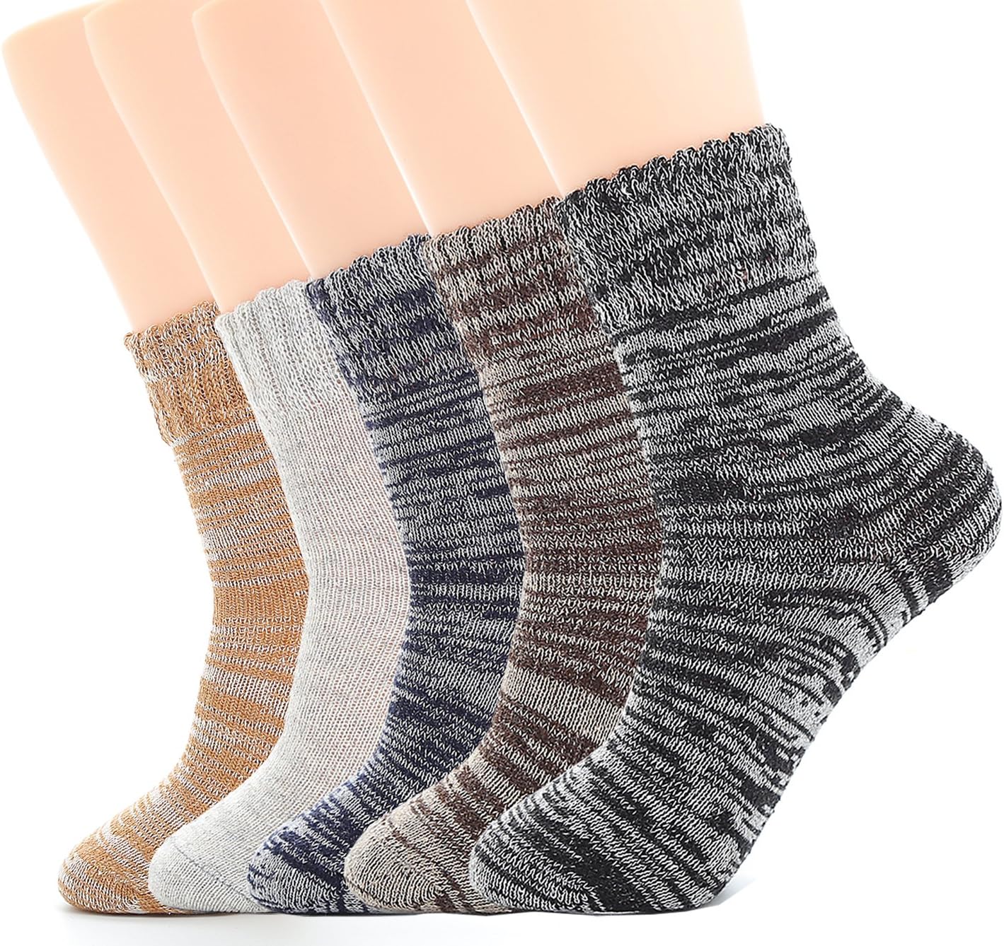 Ueither Mens/Womens 5 Pairs Vintage Style Knitting Wool Warm Winter Fall Crew Socks